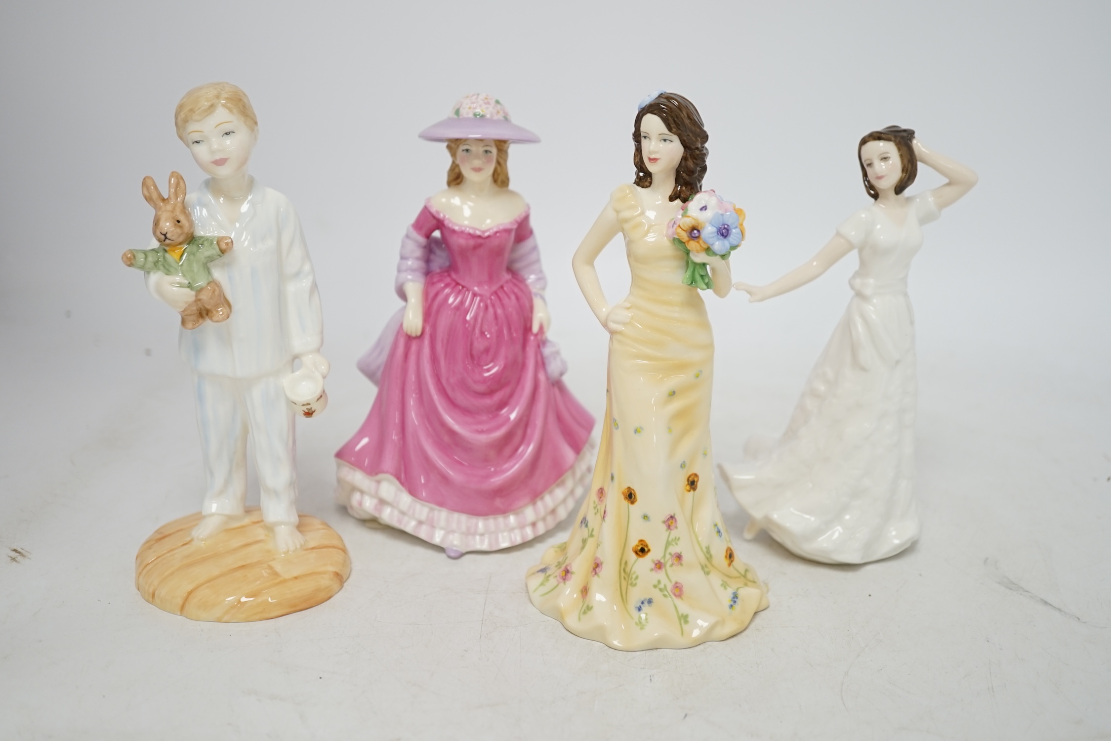 Seven Royal Doulton figures including Winters Day, Autumn Stroll, Spring Time and Summer Breeze, some with Certificates of authenticity, all boxed. Condition - good